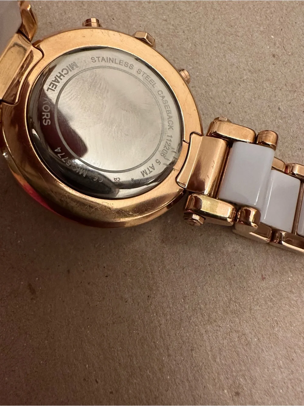 Michael Kors Gold and White Crystal Bezel Chronograph Watch